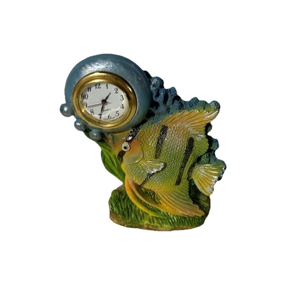 Clock Other - Vintage Fish Swimming Clock Bubbles And Seagrass Blue Reef Battery Operated Mini